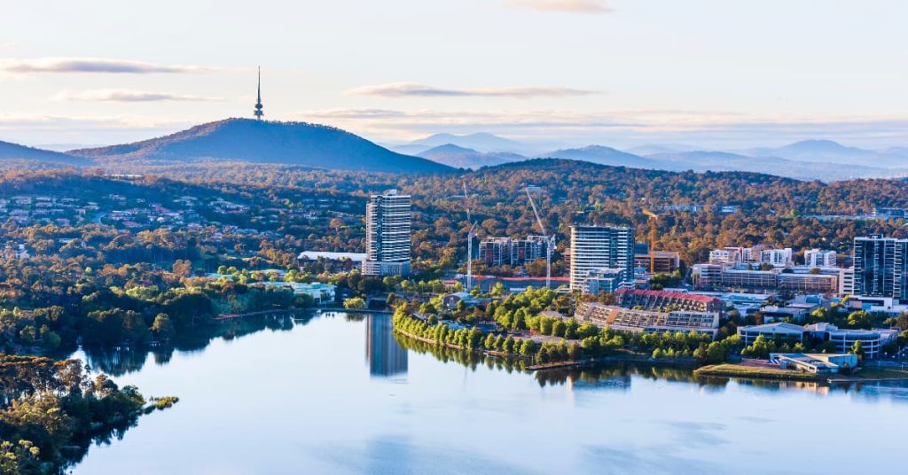 Aerial view of Canberra from Belconnen in the morning.