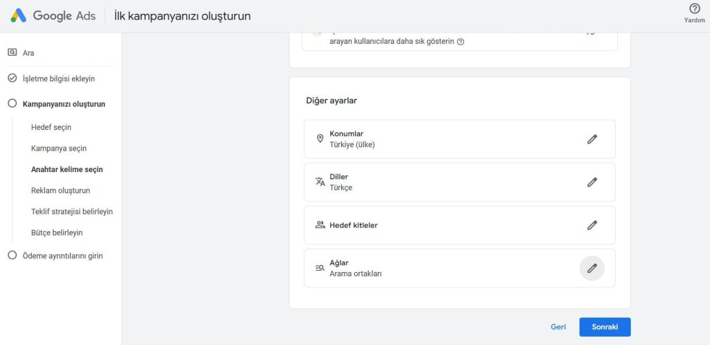 Google Ads - Ayarlar