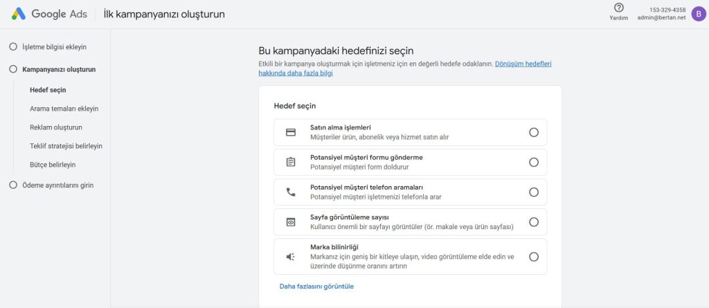 Google Ads - Kampanya Hedefi Seçme