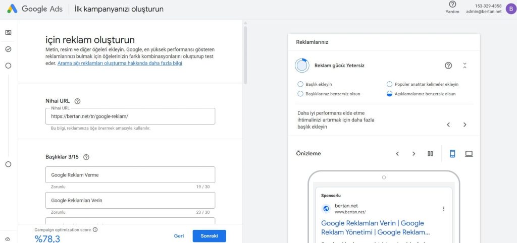 Google Ads - Reklam Oluşturma